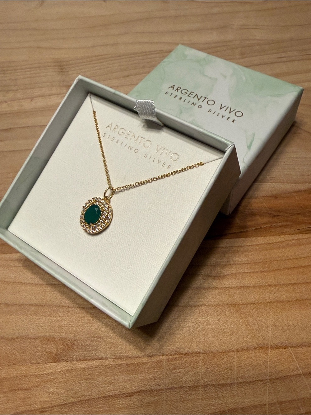 Argento Vivo Gold-Tone Oval Green Stone Halo Necklace